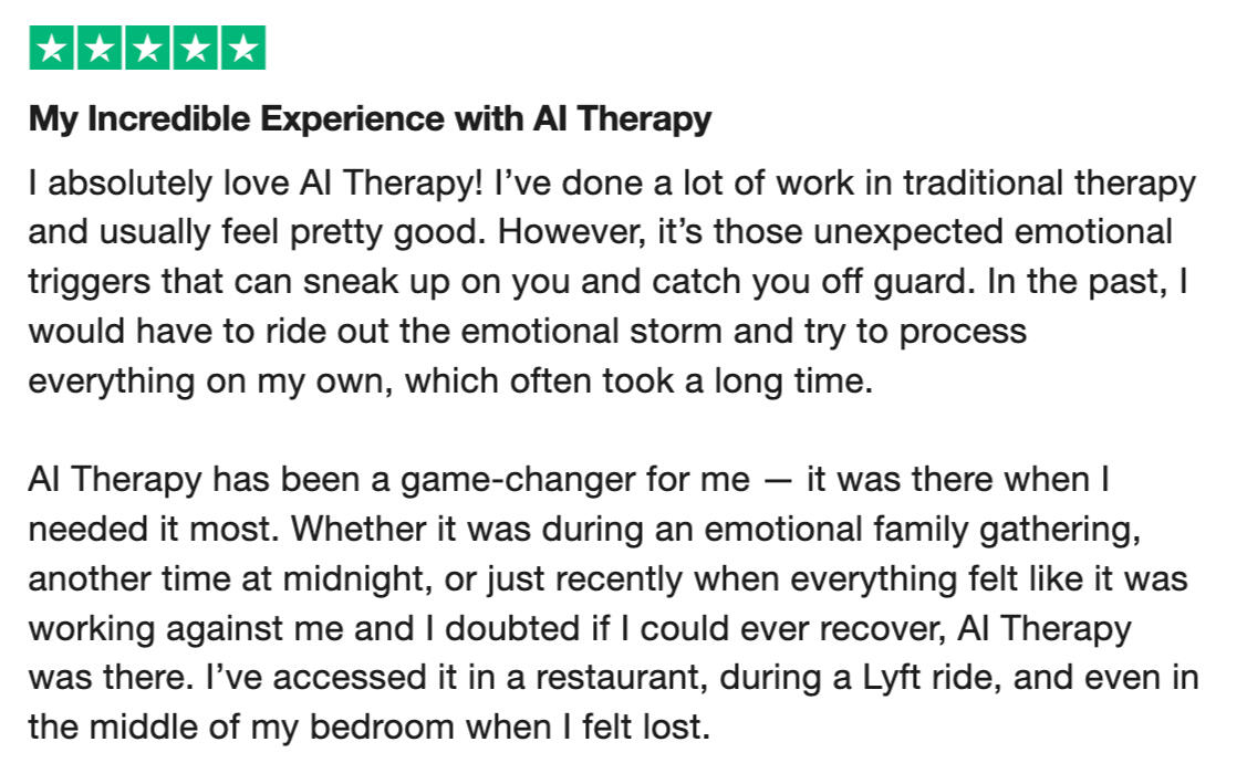 AI Therapy Review on Trustpilot AI Therapy Review on Trustpilot