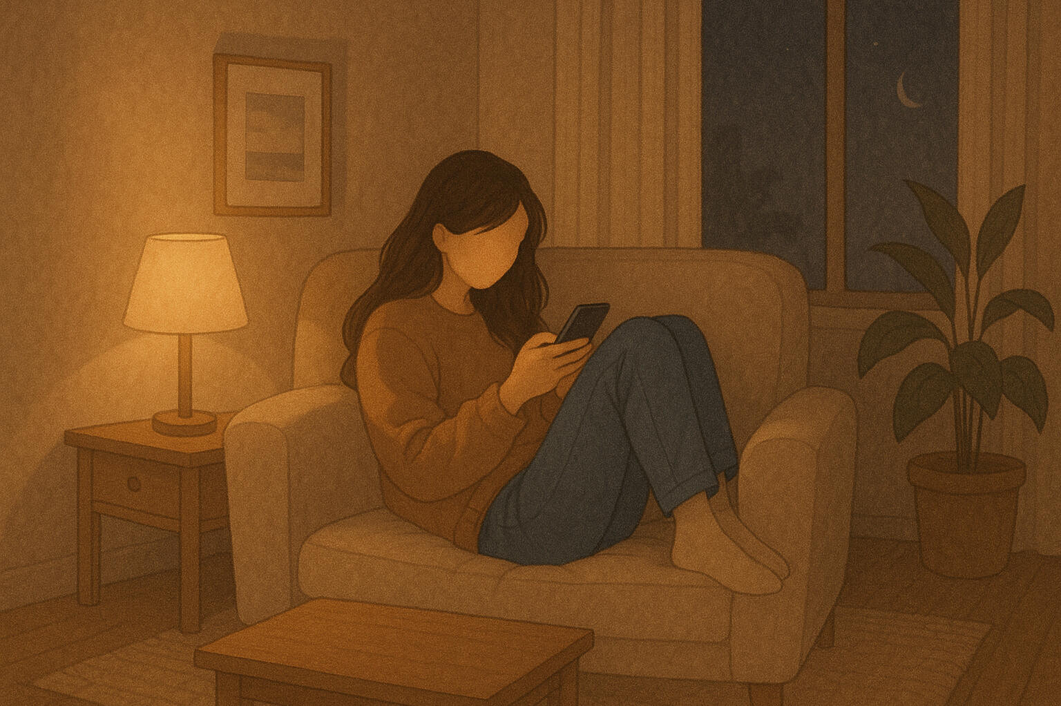 A peaceful room with soft lighting and a person